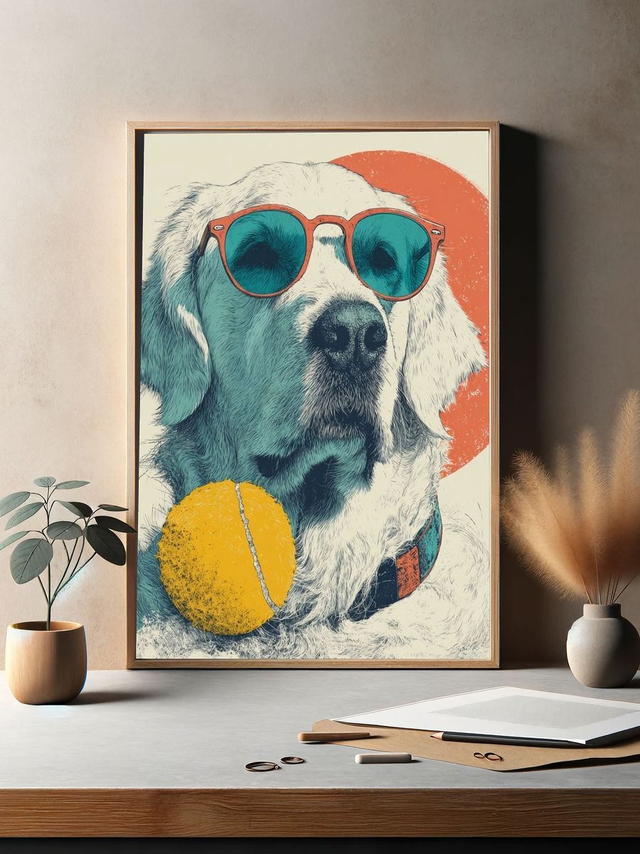 Cool Dog with Sunglasses — Illustration Print. — room view 2
