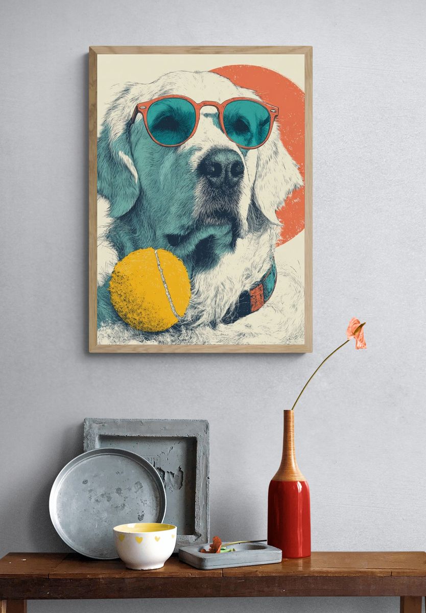 Cool Dog with Sunglasses — Illustration Print. — room view 3