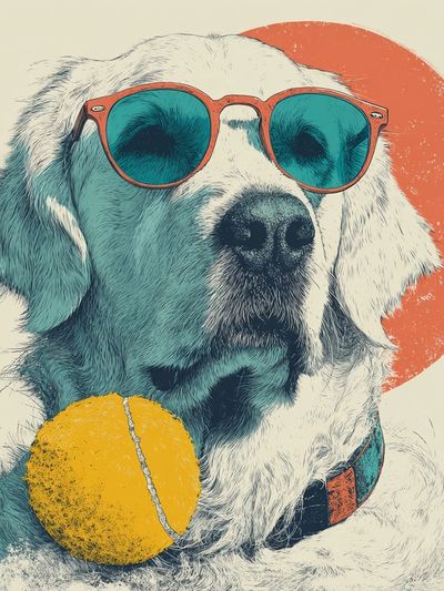 Cool Dog with Sunglasses — Illustration Print. poster