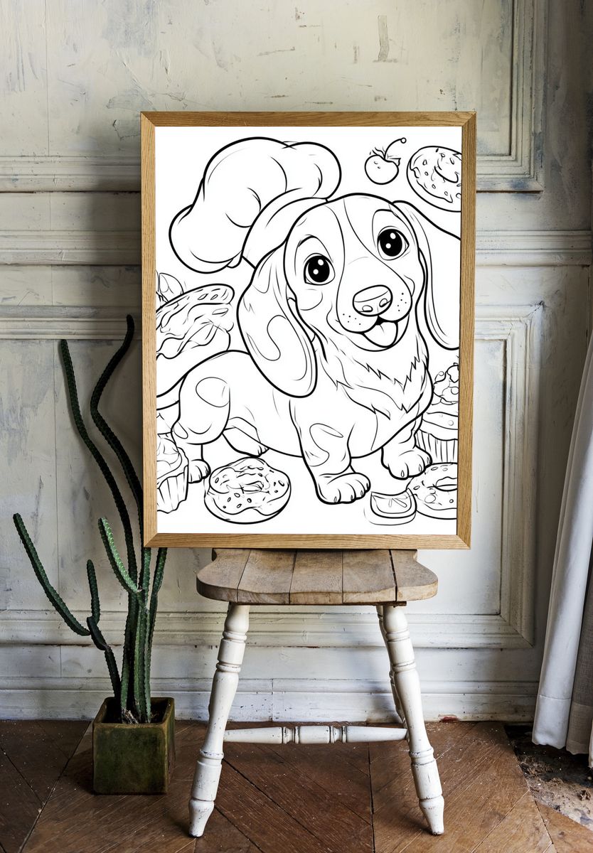 Cute Dachshund Baker Illustration Poster. room preview