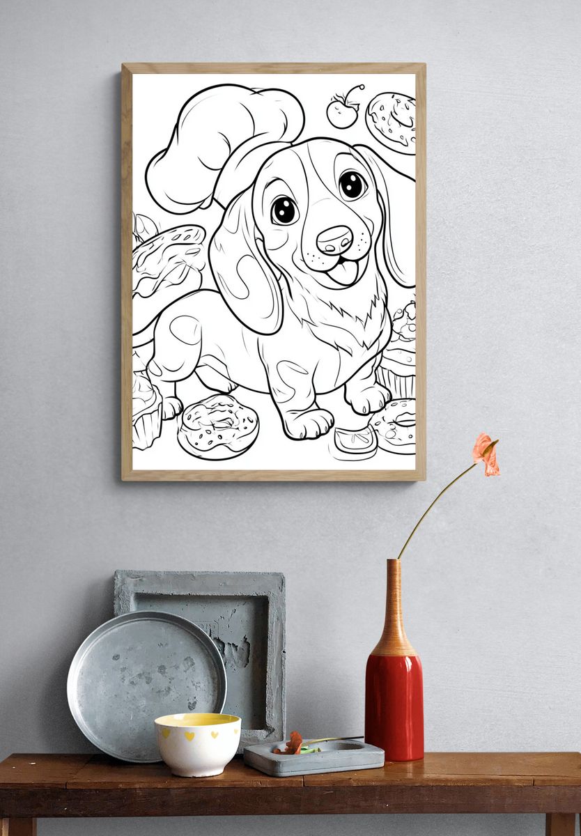 Cute Dachshund Baker Illustration Poster. — room view 3
