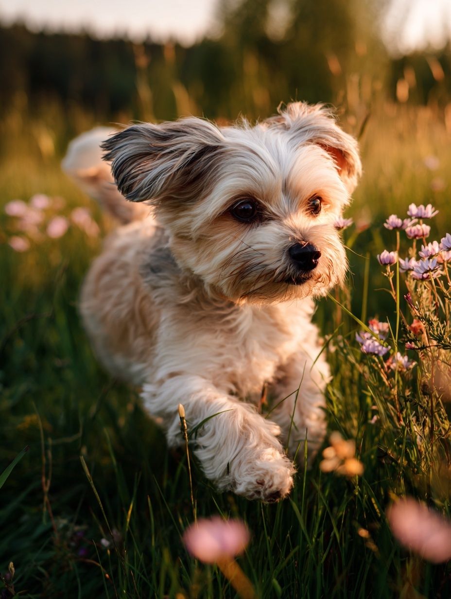 Playful Dog in a Flower Field Poster. poster — animals art
