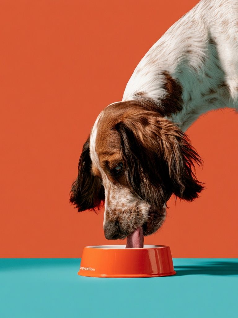Dog with Bowl Photography Poster. poster detail