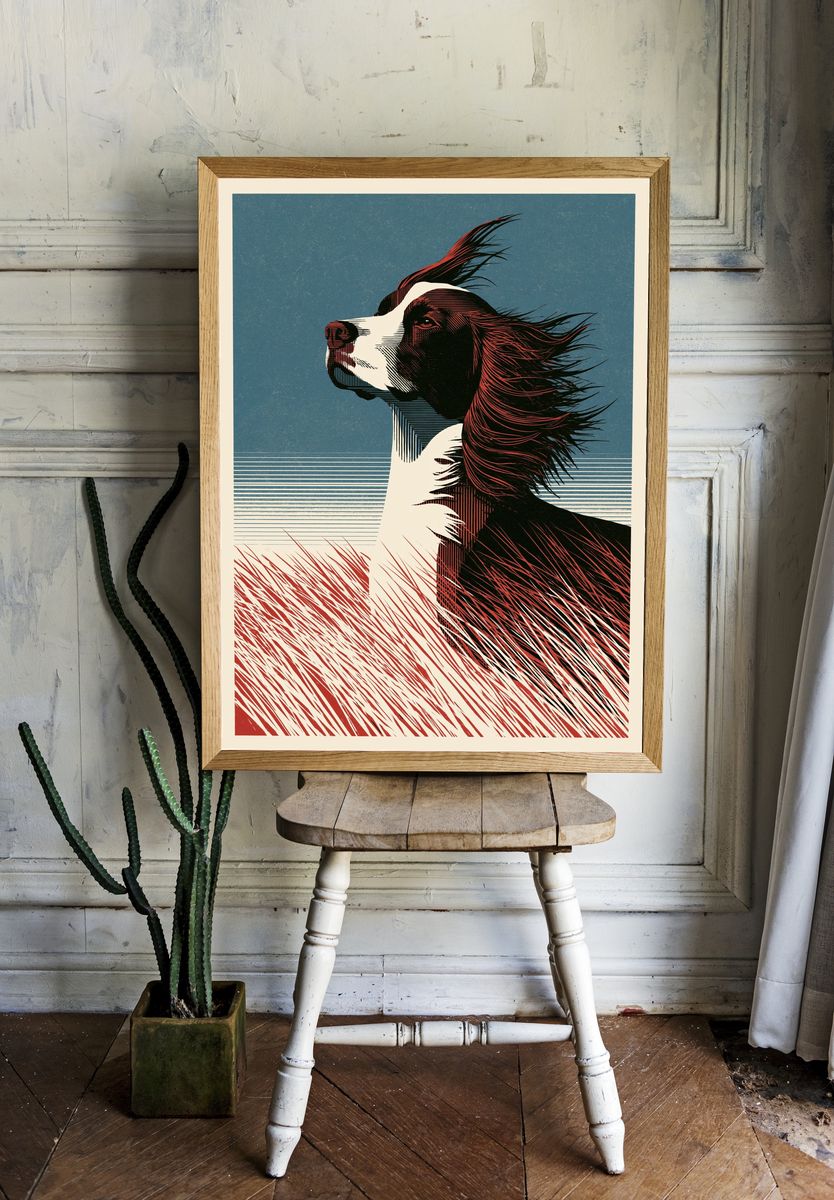 Windblown Dog Illustration Poster. — room view 1