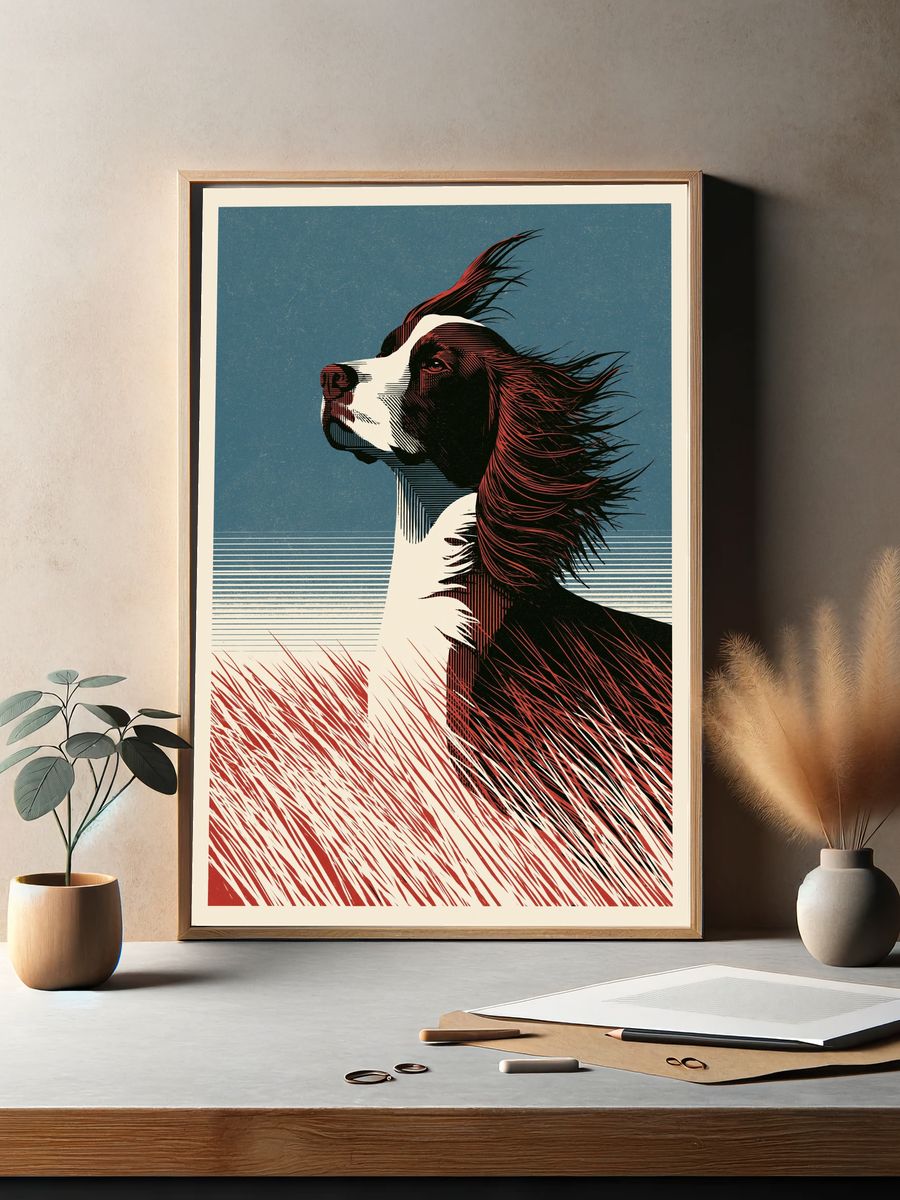 Windblown Dog Illustration Poster. — room view 2