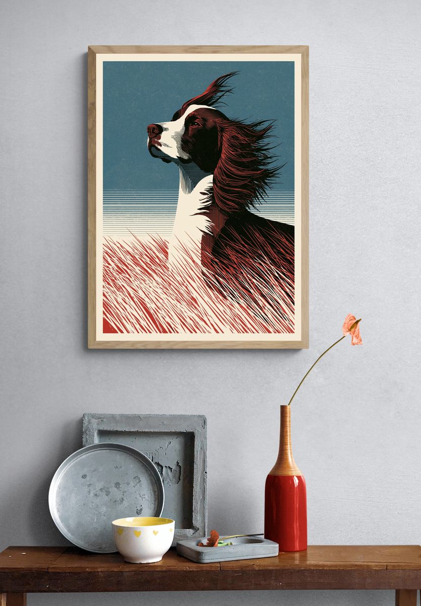 Windblown Dog Illustration Poster. — room view 3