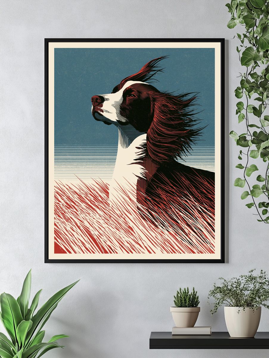 Windblown Dog Illustration Poster. — room view 4