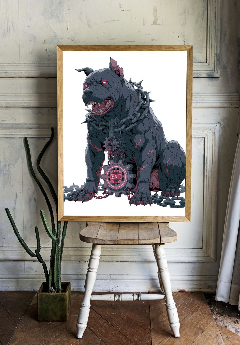 Cyberpunk Guard Dog Illustration Poster. — room view 1