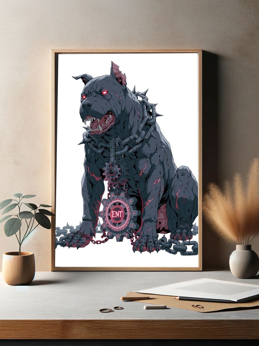 Cyberpunk Guard Dog Illustration Poster. — room view 2