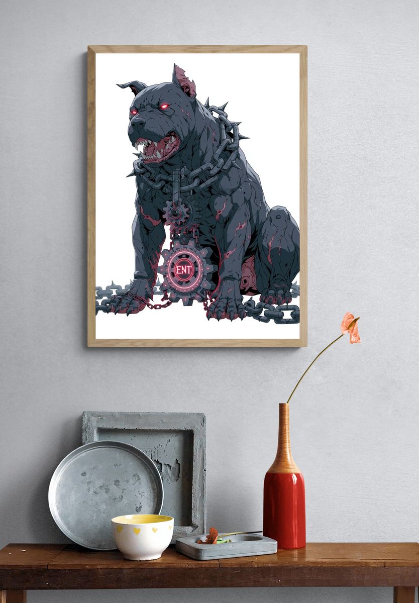 Cyberpunk Guard Dog Illustration Poster. — room view 3