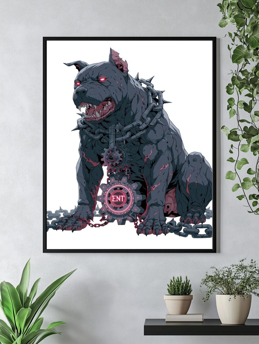 Cyberpunk Guard Dog Illustration Poster. — room view 4