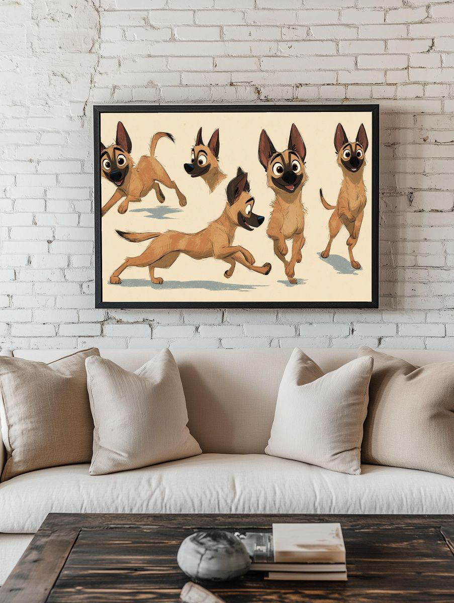 Playful Belgian Malinois Illustration Poster. — room view 1