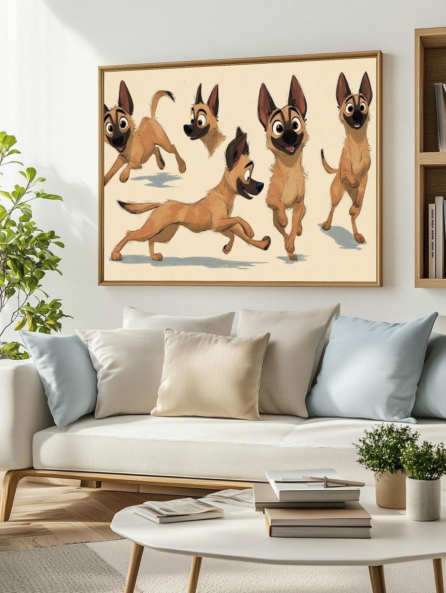 Playful Belgian Malinois Illustration Poster. — room view 2