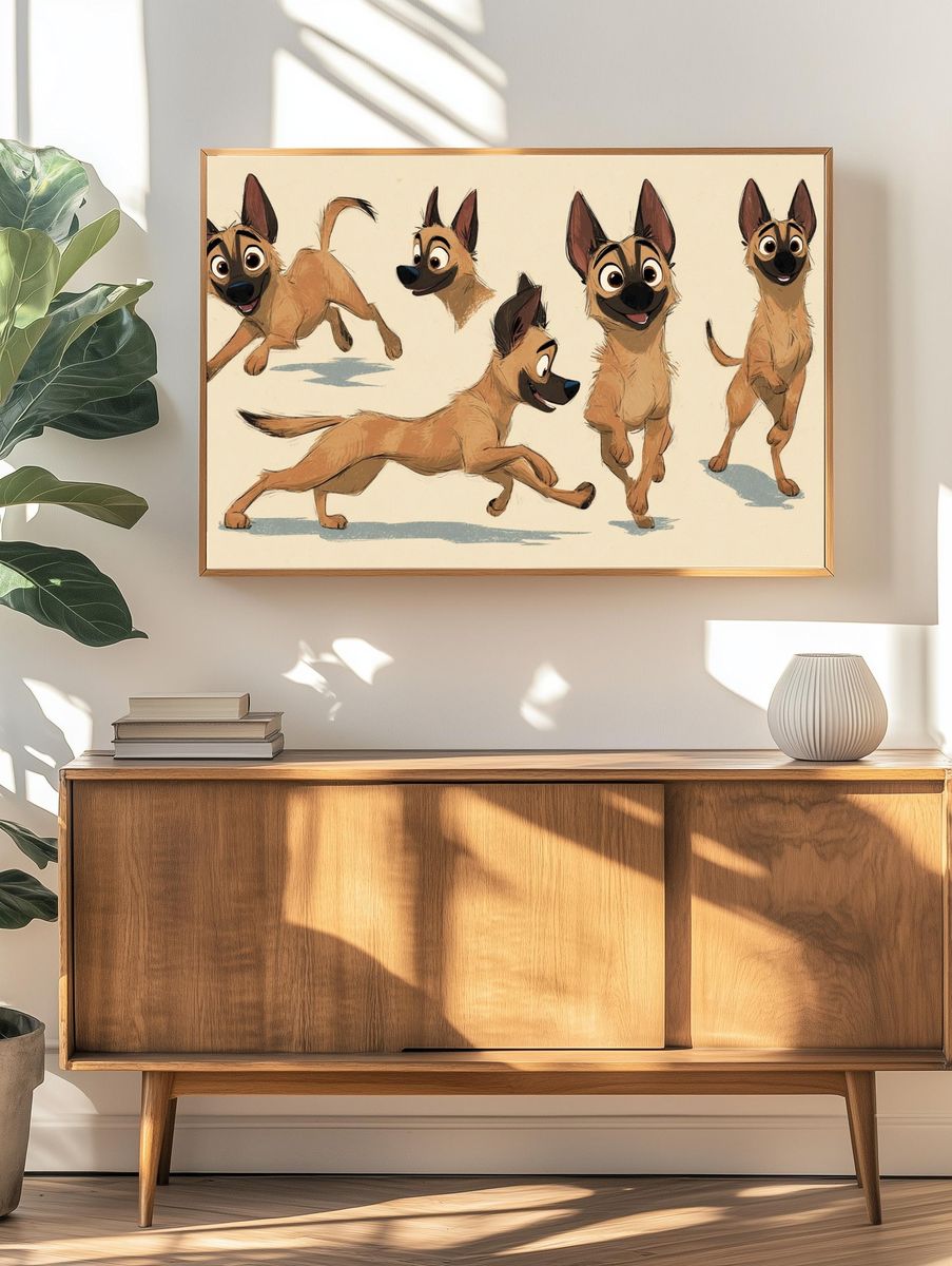 Playful Belgian Malinois Illustration Poster. — room view 3