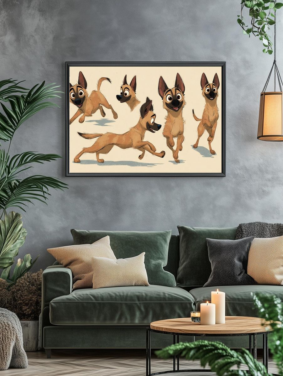 Playful Belgian Malinois Illustration Poster. — room view 4