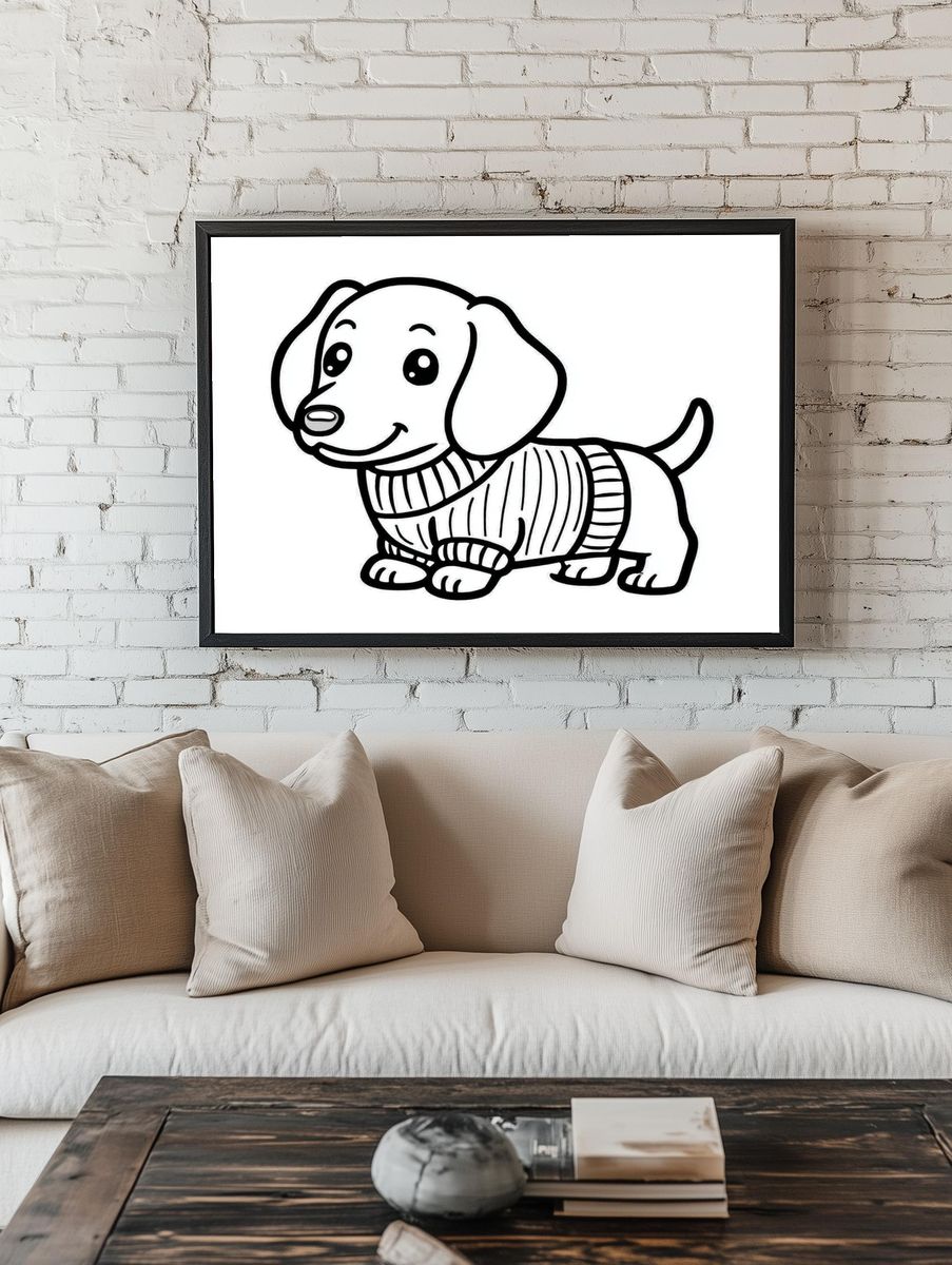 Cute Dachshund Line-Art Poster. — room view 1