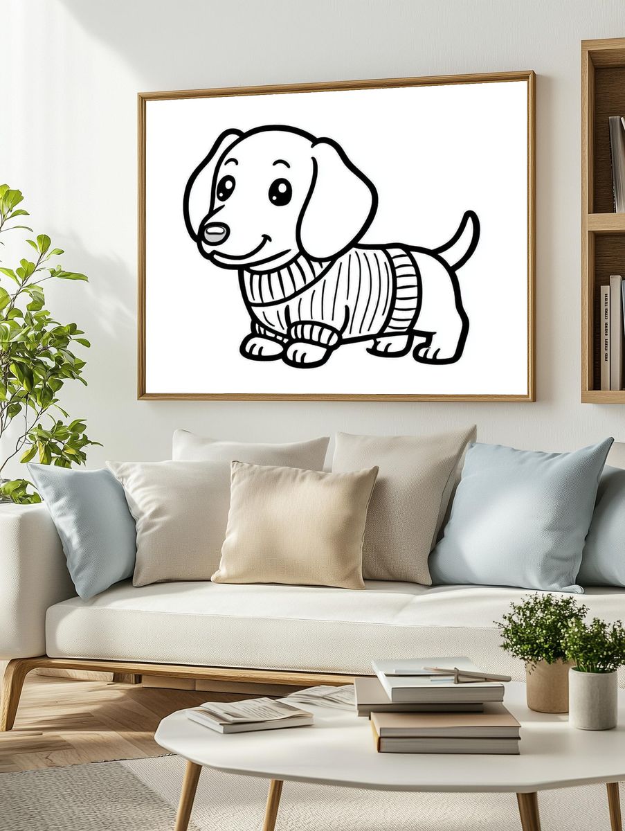 Cute Dachshund Line-Art Poster. — room view 2