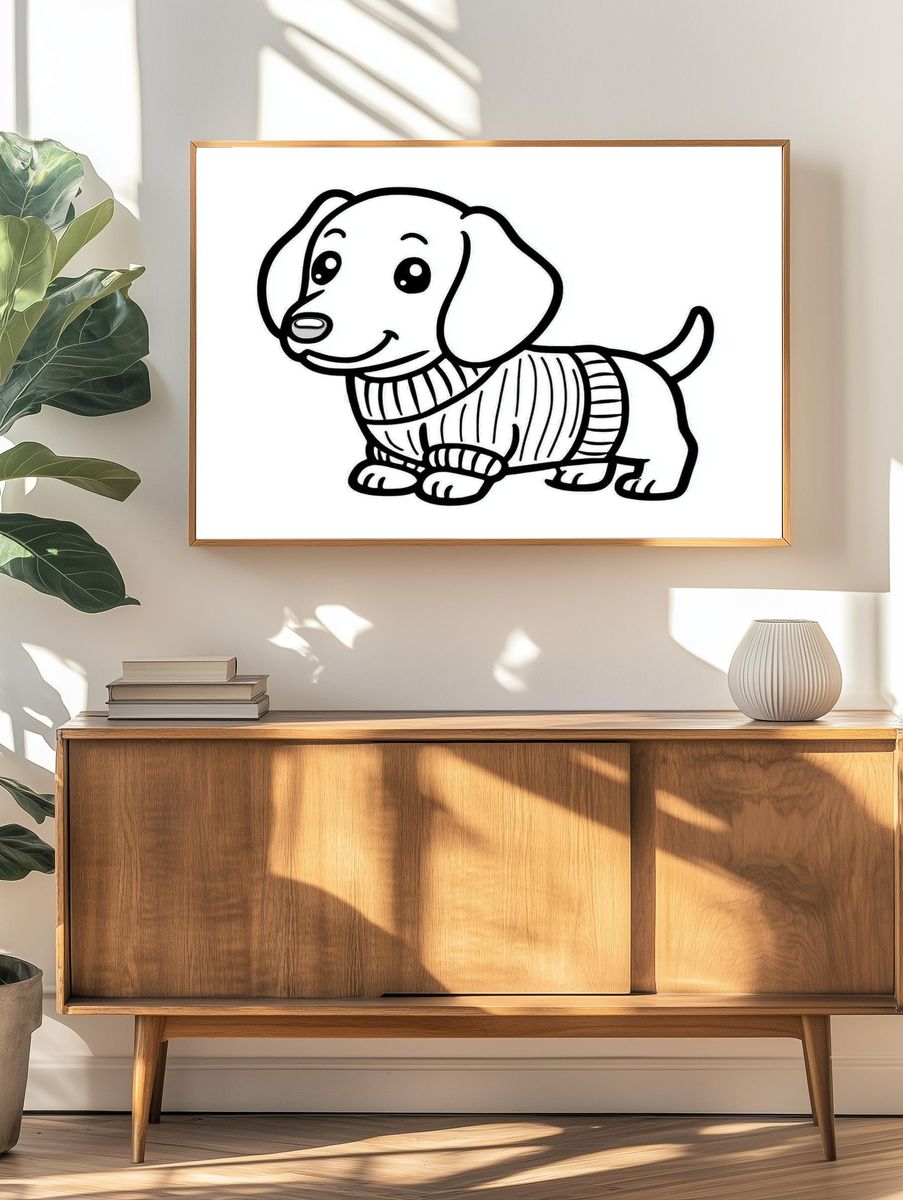 Cute Dachshund Line-Art Poster. — room view 3