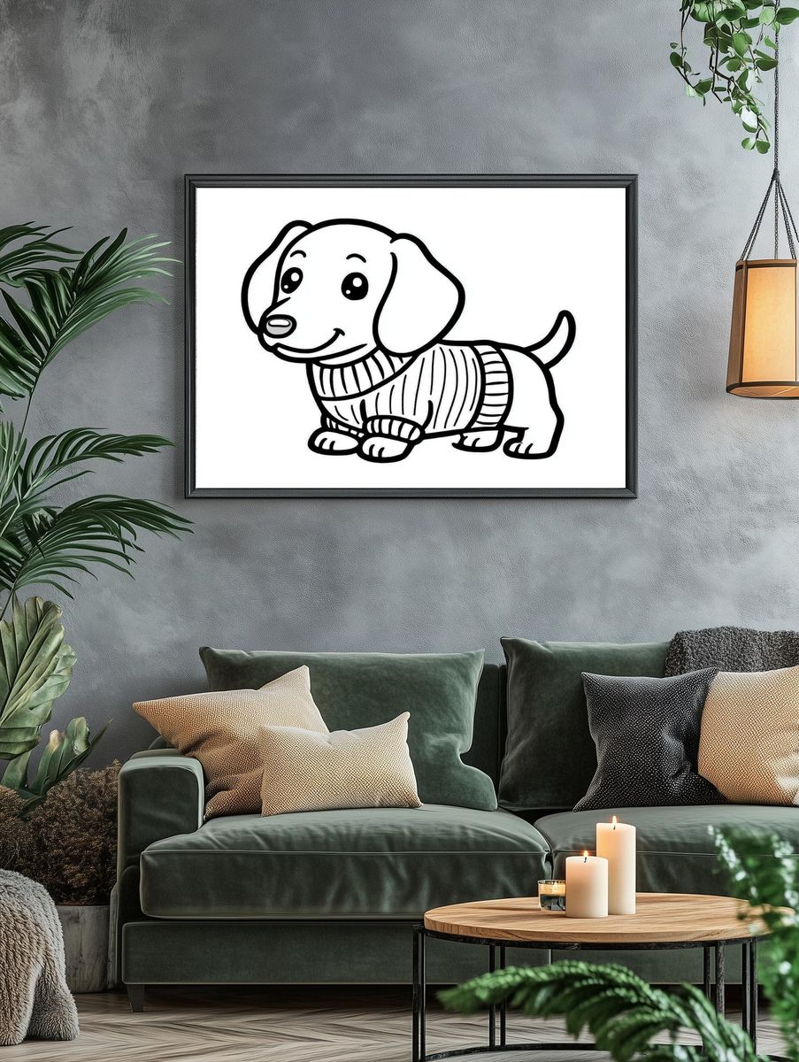 Cute Dachshund Line-Art Poster. — room view 4