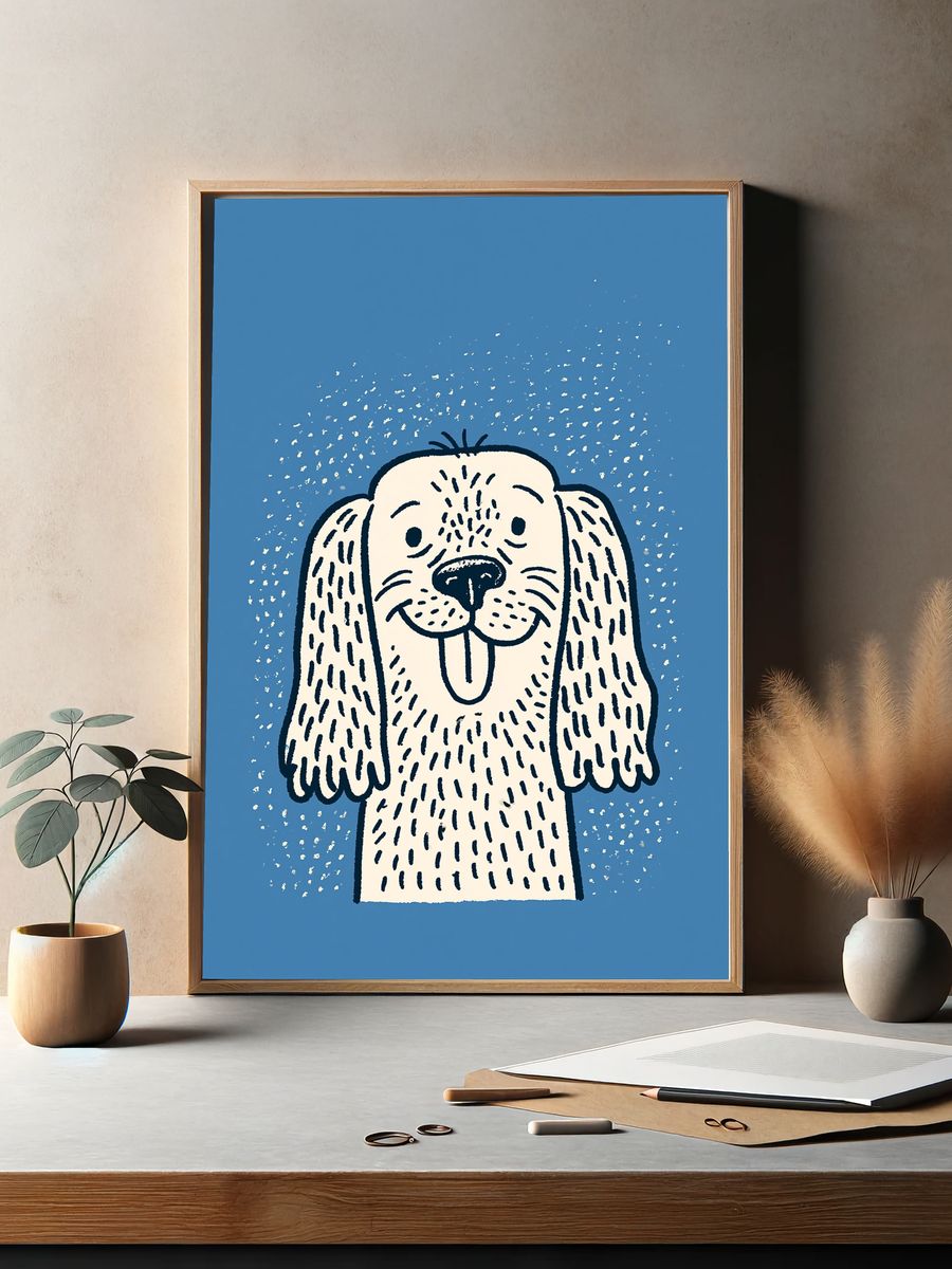 Playful Dog Illustration Poster. — room view 2