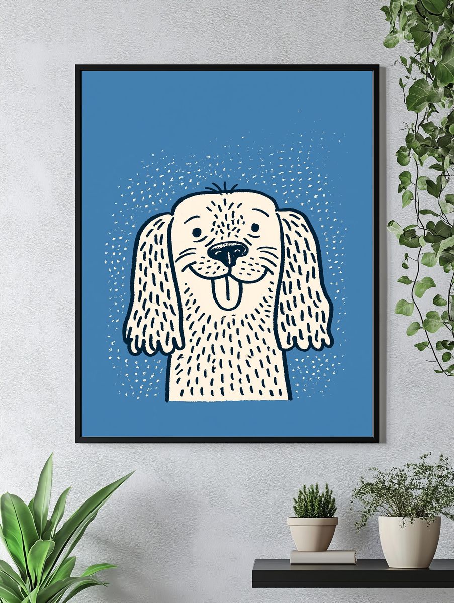 Playful Dog Illustration Poster. — room view 4