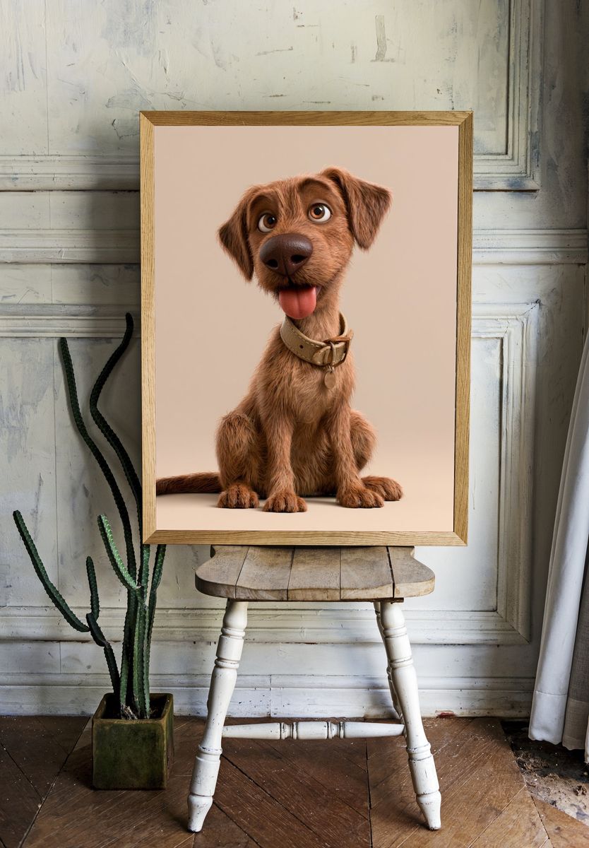 Playful Brown Dog Portrait Print. room preview