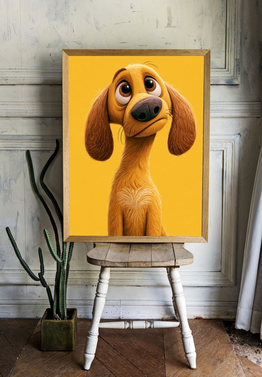 Sad Dog Portrait Illustration Poster. room preview