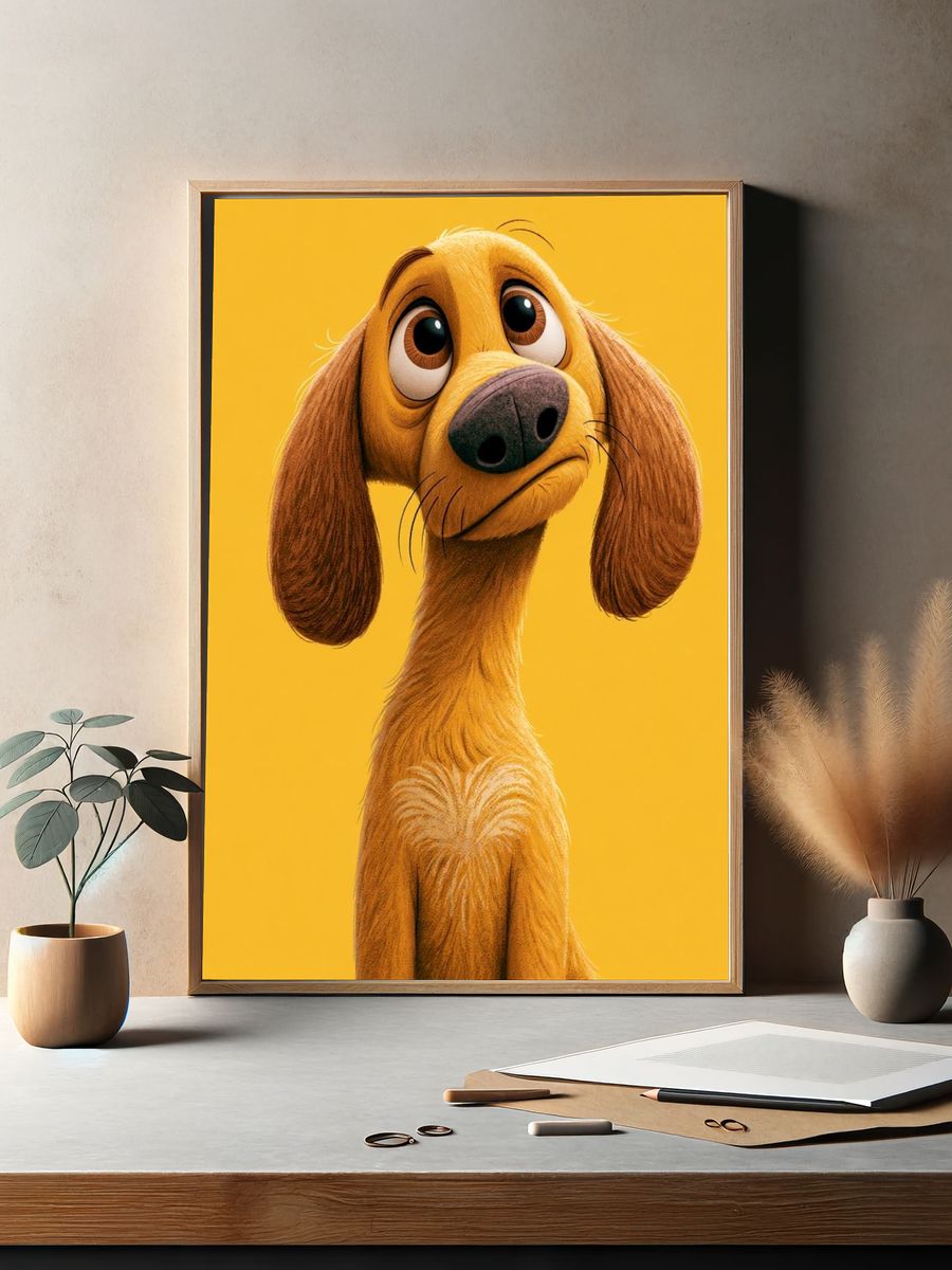 Sad Dog Portrait Illustration Poster. — room view 2