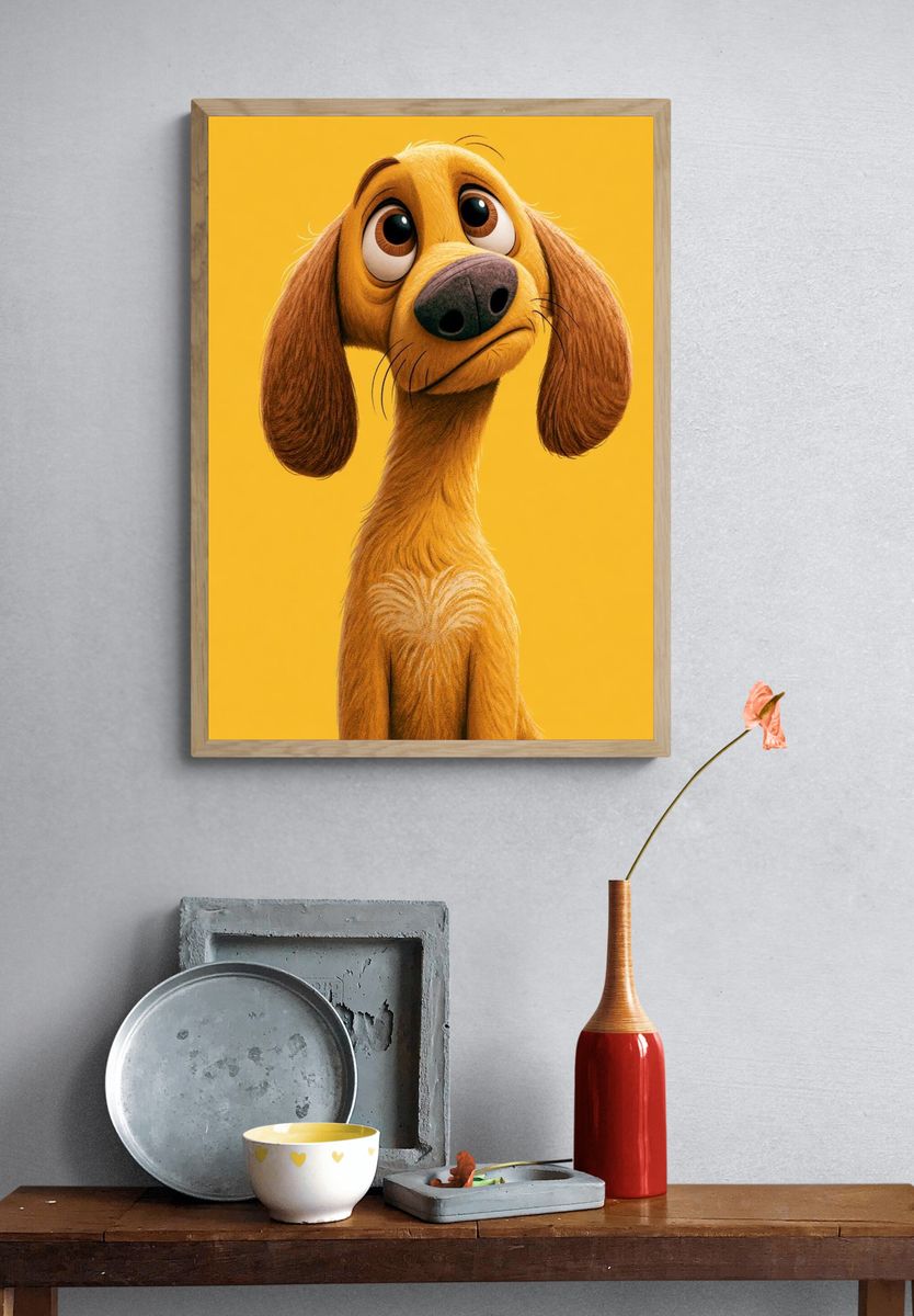 Sad Dog Portrait Illustration Poster. — room view 3