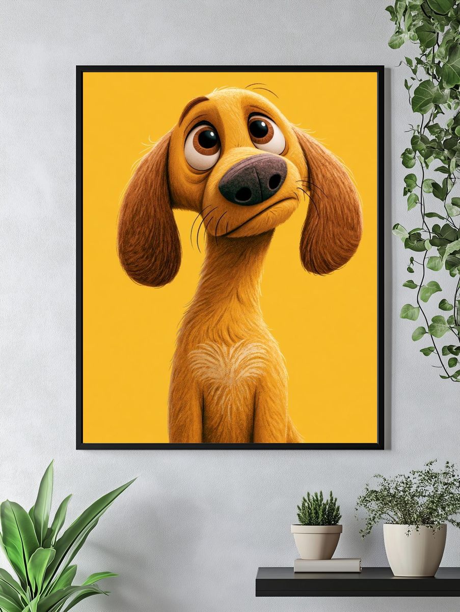 Sad Dog Portrait Illustration Poster. — room view 4