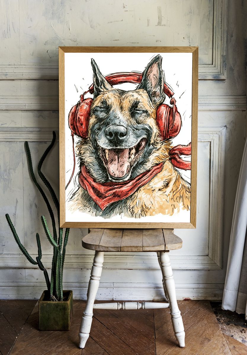 Happy German Shepherd Illustration Poster. room preview