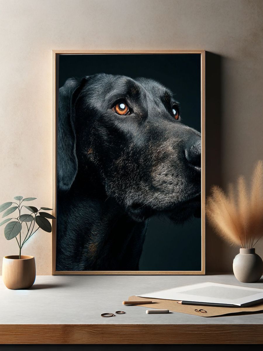 Majestic Black Dog Portrait Poster. — room view 2
