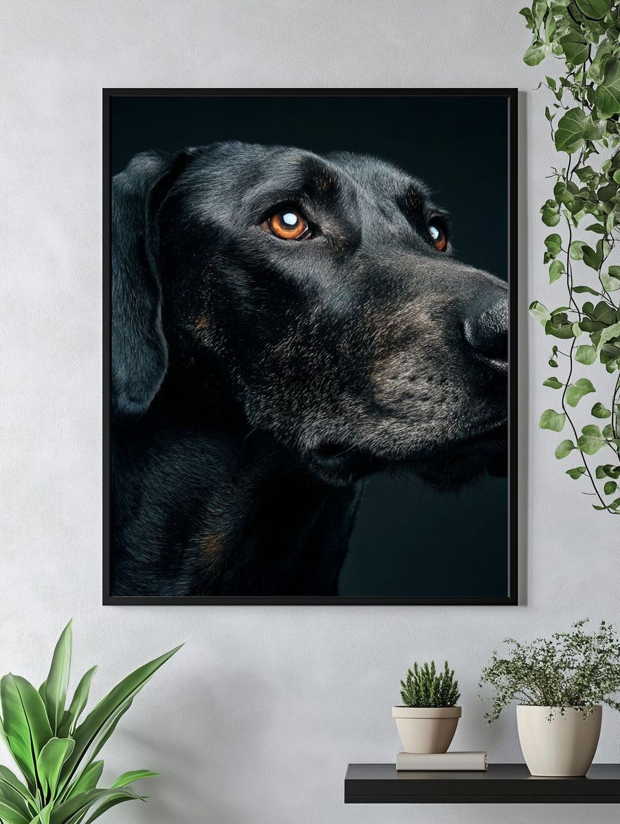 Majestic Black Dog Portrait Poster. — room view 4