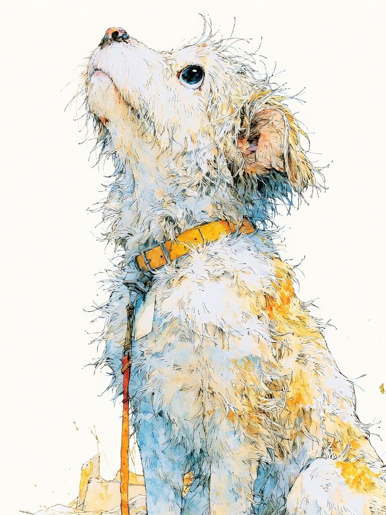 Curious Dog Watercolor Poster. poster detail