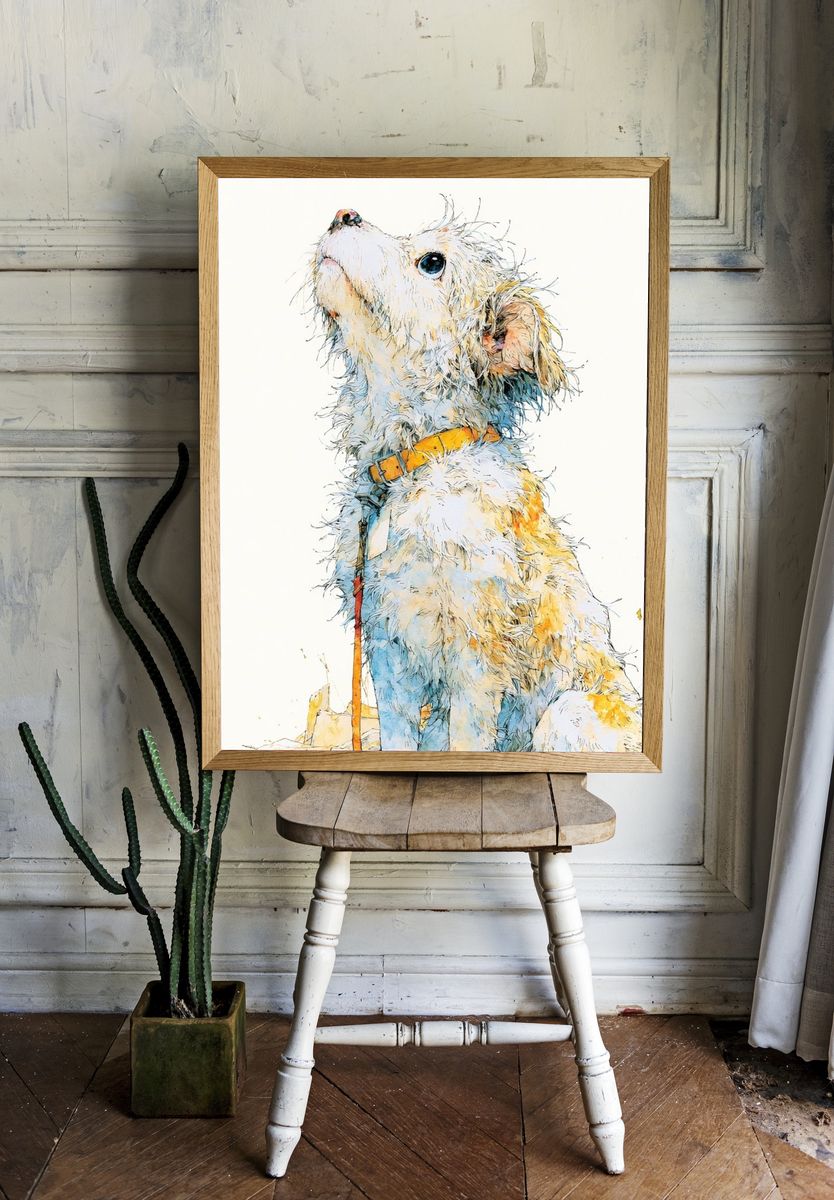 Curious Dog Watercolor Poster. room preview