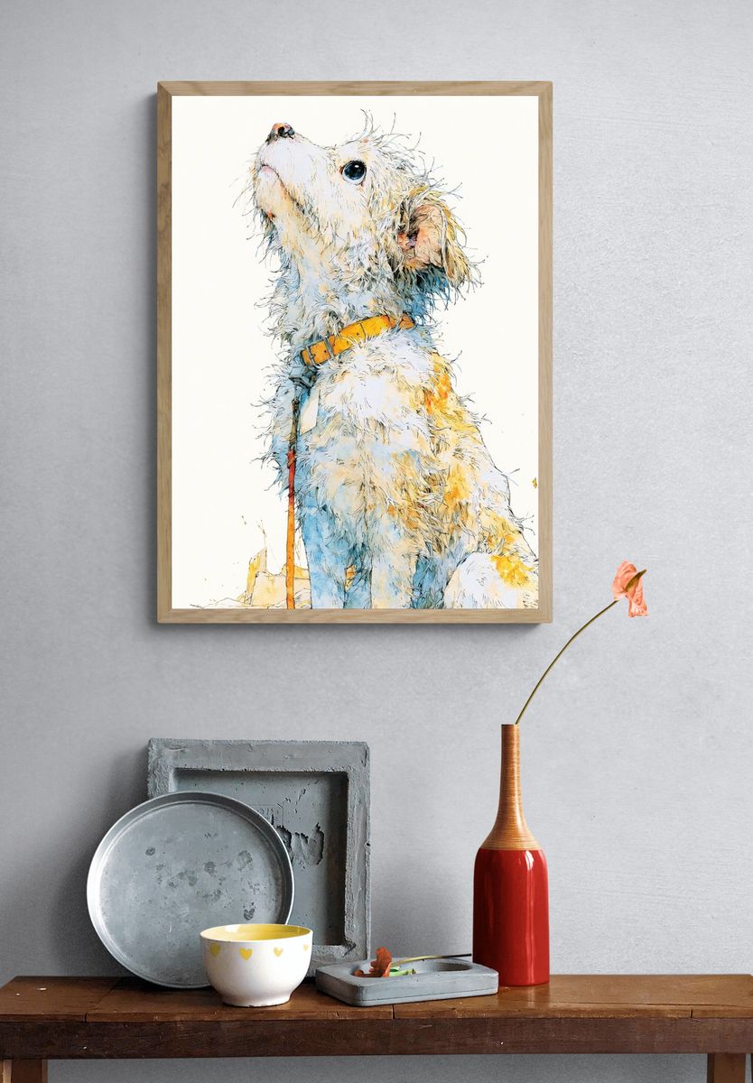 Curious Dog Watercolor Poster. — room view 3