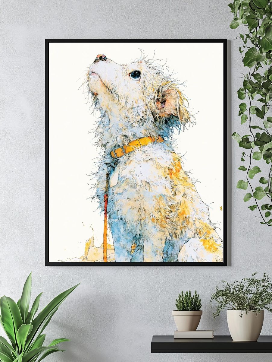 Curious Dog Watercolor Poster. — room view 4