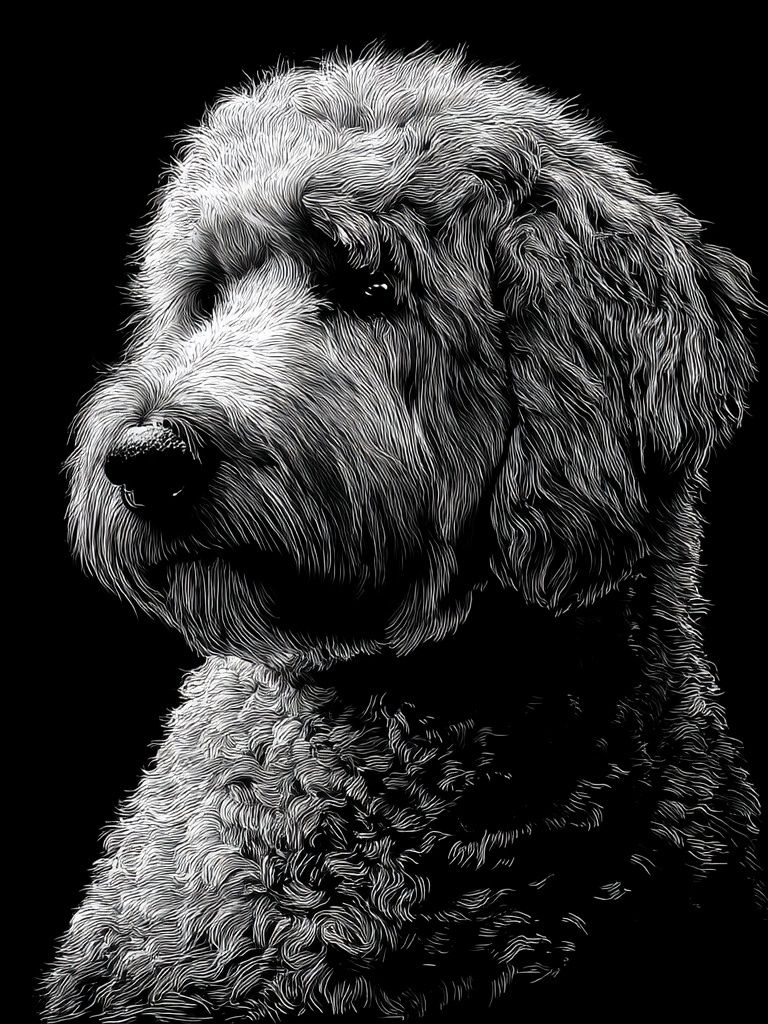 Dog Portrait Black-White Print. poster — animals art