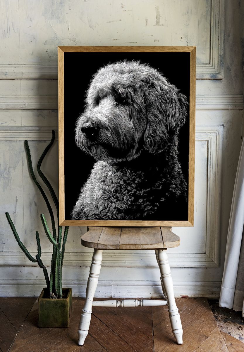 Dog Portrait Black-White Print. — room view 1