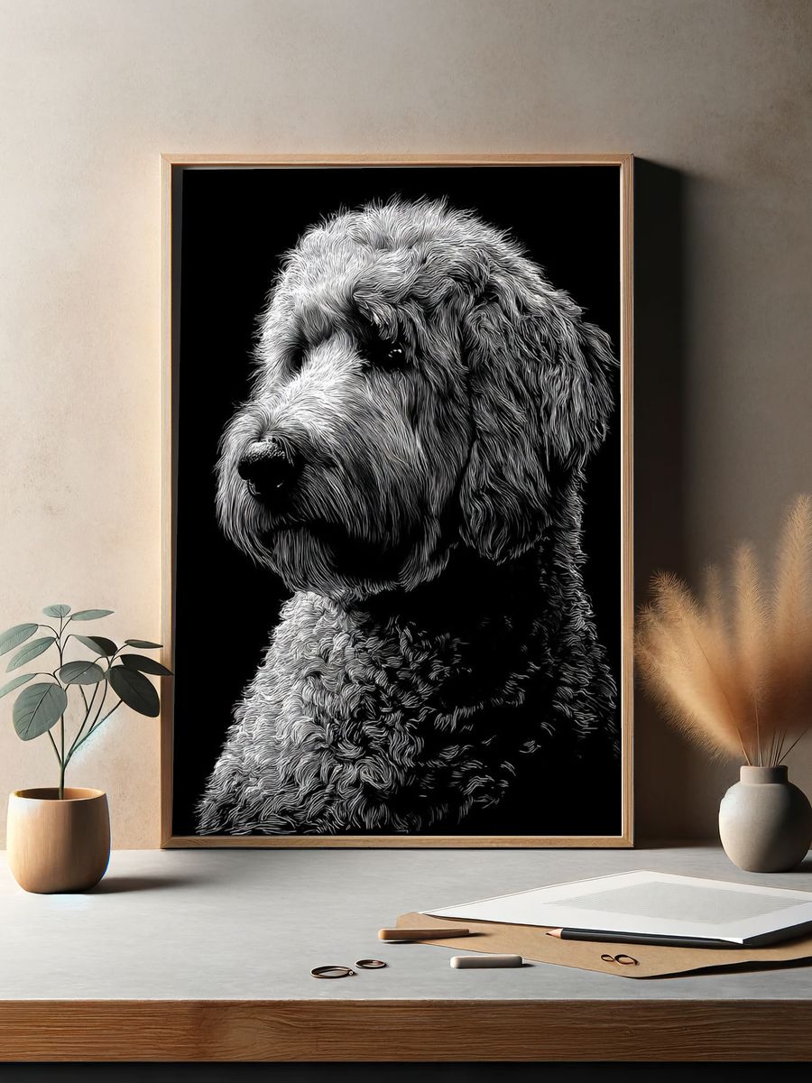 Dog Portrait Black-White Print. — room view 2