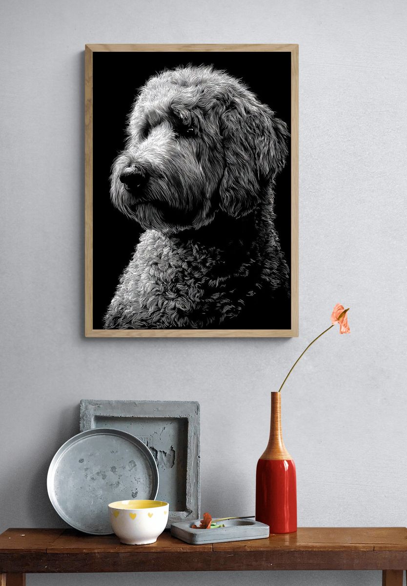 Dog Portrait Black-White Print. — room view 3