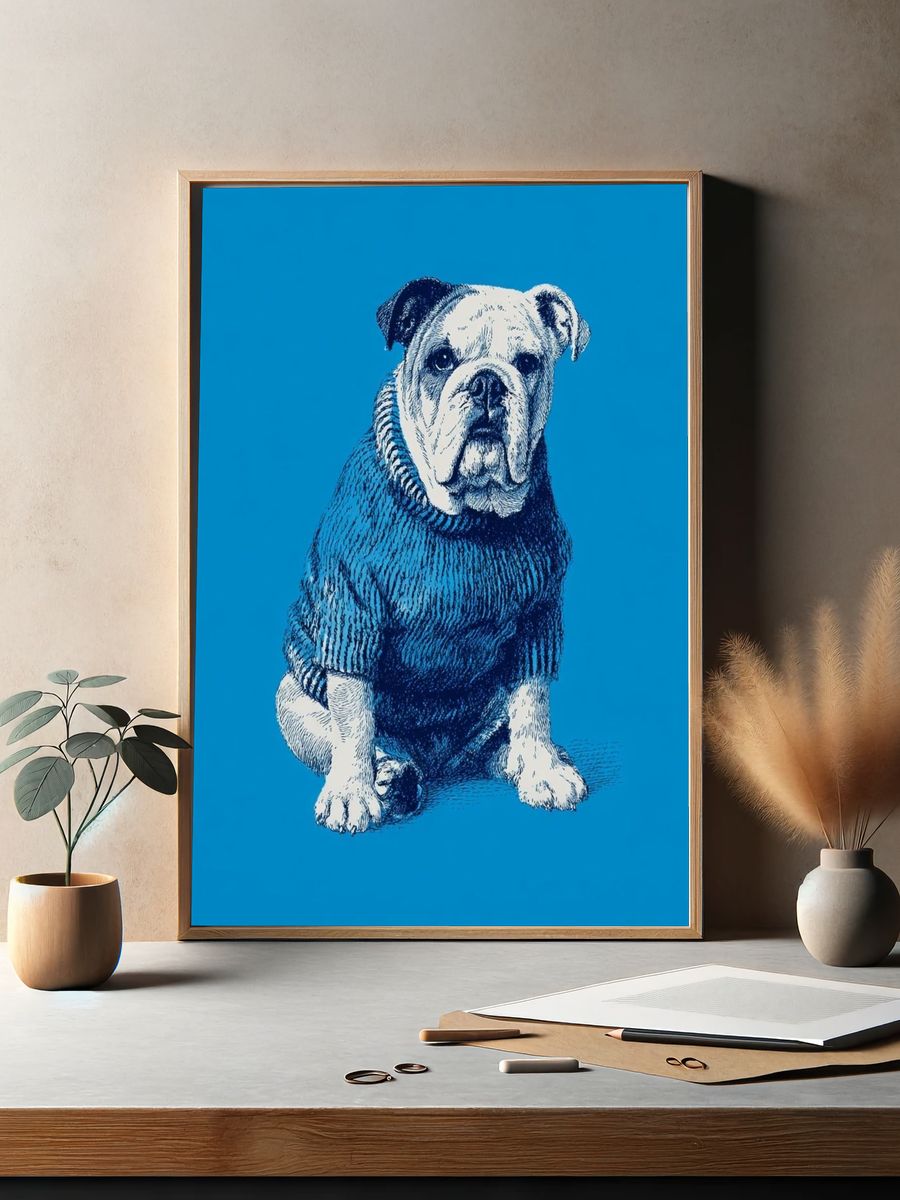 Bulldog in Sweater — Illustration Print. — room view 2