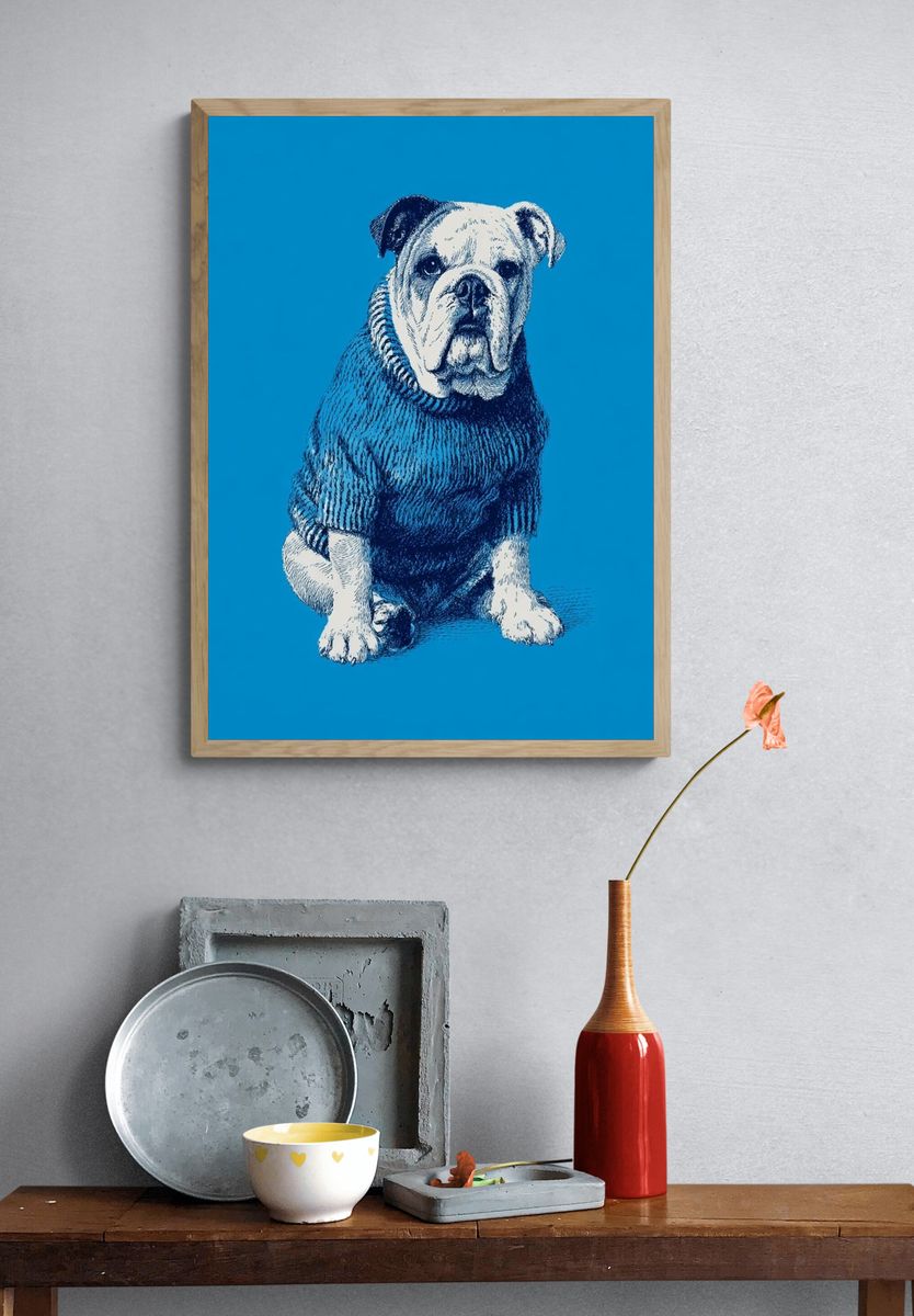 Bulldog in Sweater — Illustration Print. — room view 3