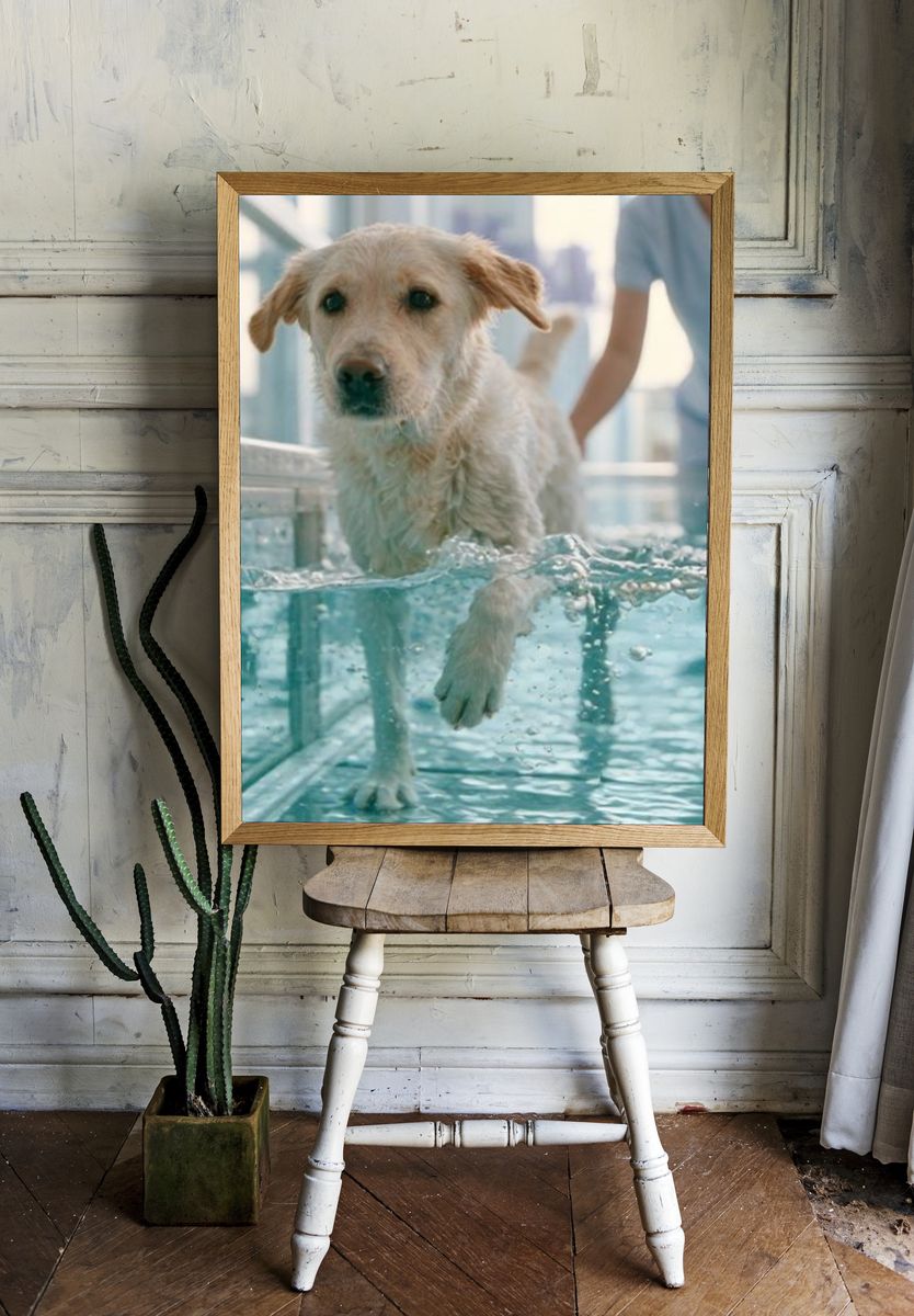 Golden Retriever Swim Therapy Poster. room preview