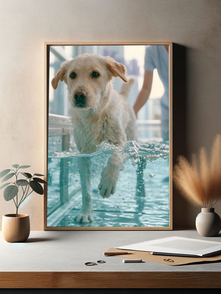 Golden Retriever Swim Therapy Poster. — room view 2