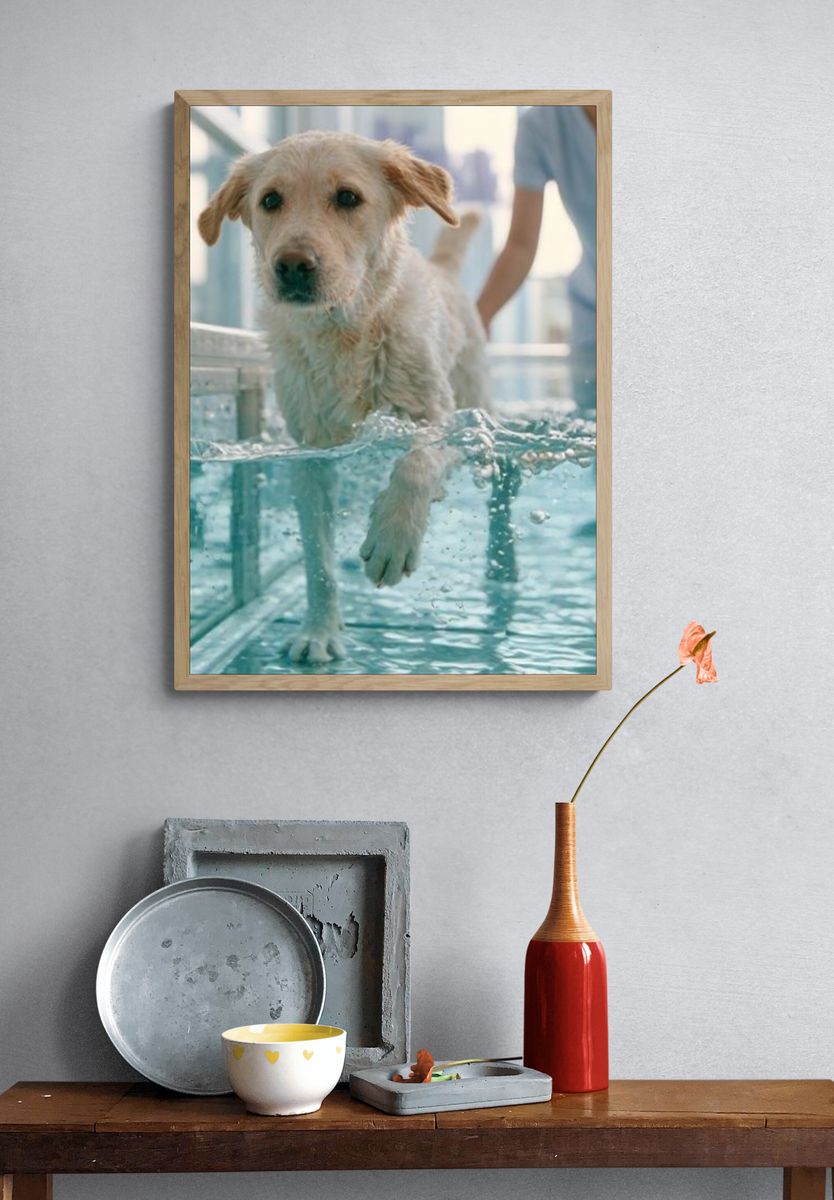 Golden Retriever Swim Therapy Poster. — room view 3