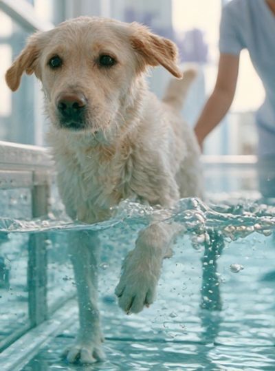 Golden Retriever Swim Therapy Poster. poster
