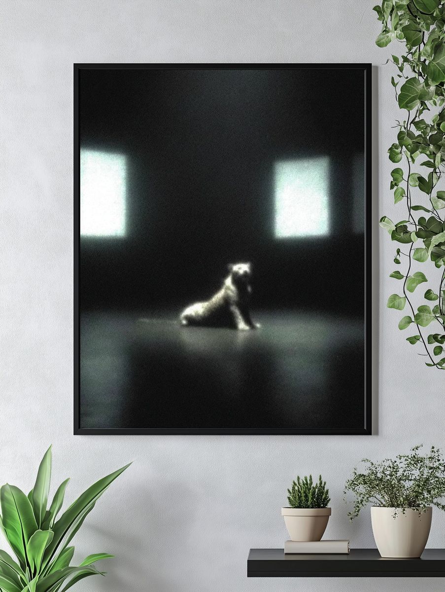 Solitary Dog in Dark Room Poster. — room view 4