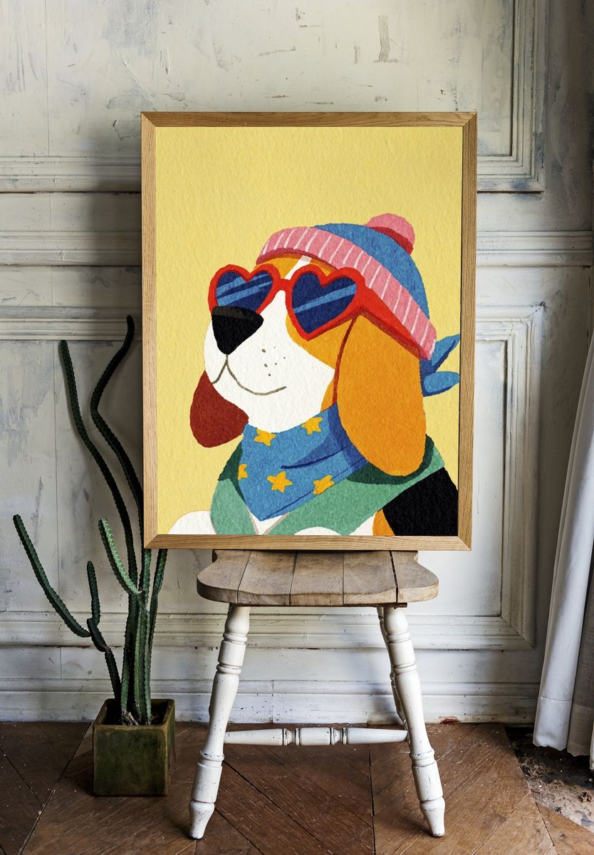 Cool Beagle Dog — Illustration Print. — room view 1
