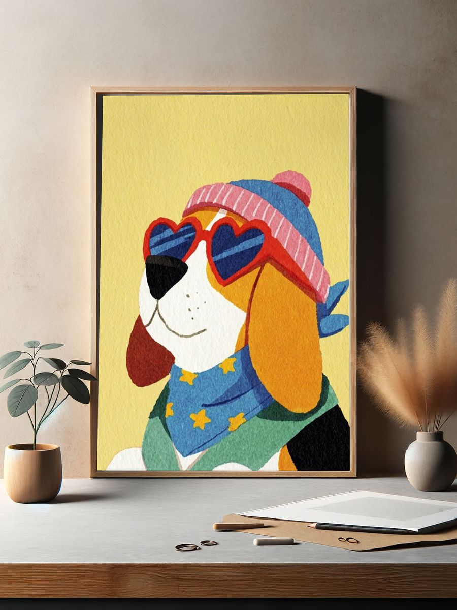 Cool Beagle Dog — Illustration Print. — room view 2